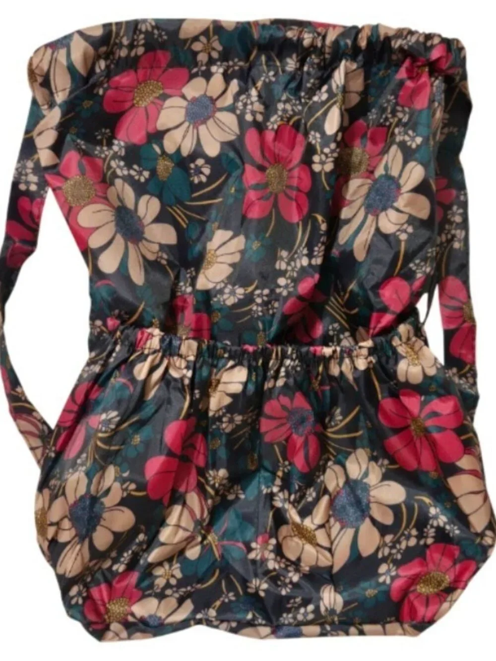 Floral Drawstring Backpack Nylon Polyester Large Travel Gym Cinch Bag Tote